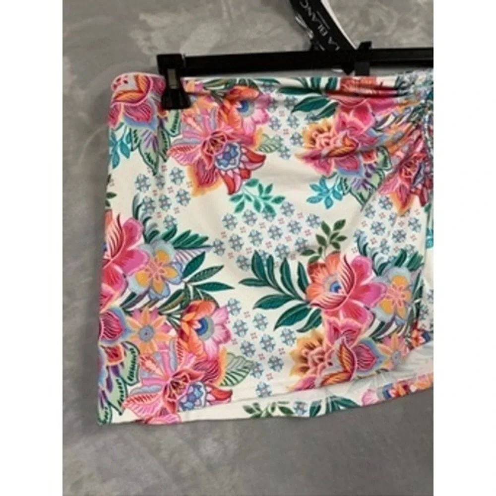 NEW La Blanca Swim Skirt Women White Floral Ruched Tassel Skort 16 $89